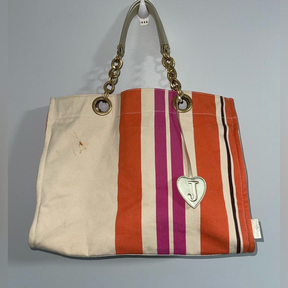 Vintage Y2K Era Juicy Couture Large Orange/Pink Logo Tote Bag